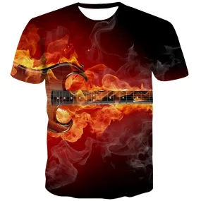 Guitar T-shirt Men Music Tshirts Casual Wooden Shirt Print Metal Tshirts Cool