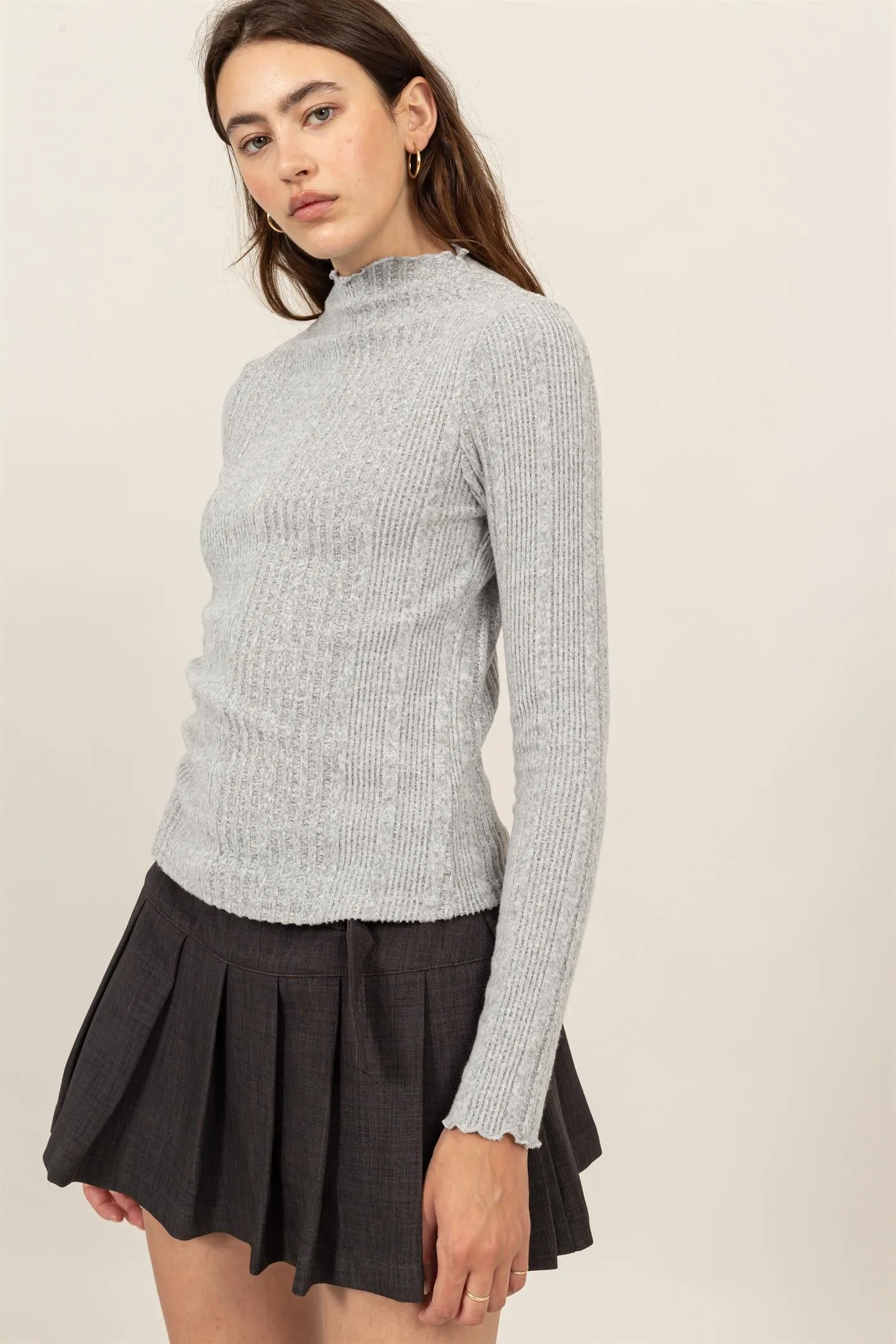 HF24E628-MOCK NECK RIBBED SWEATER