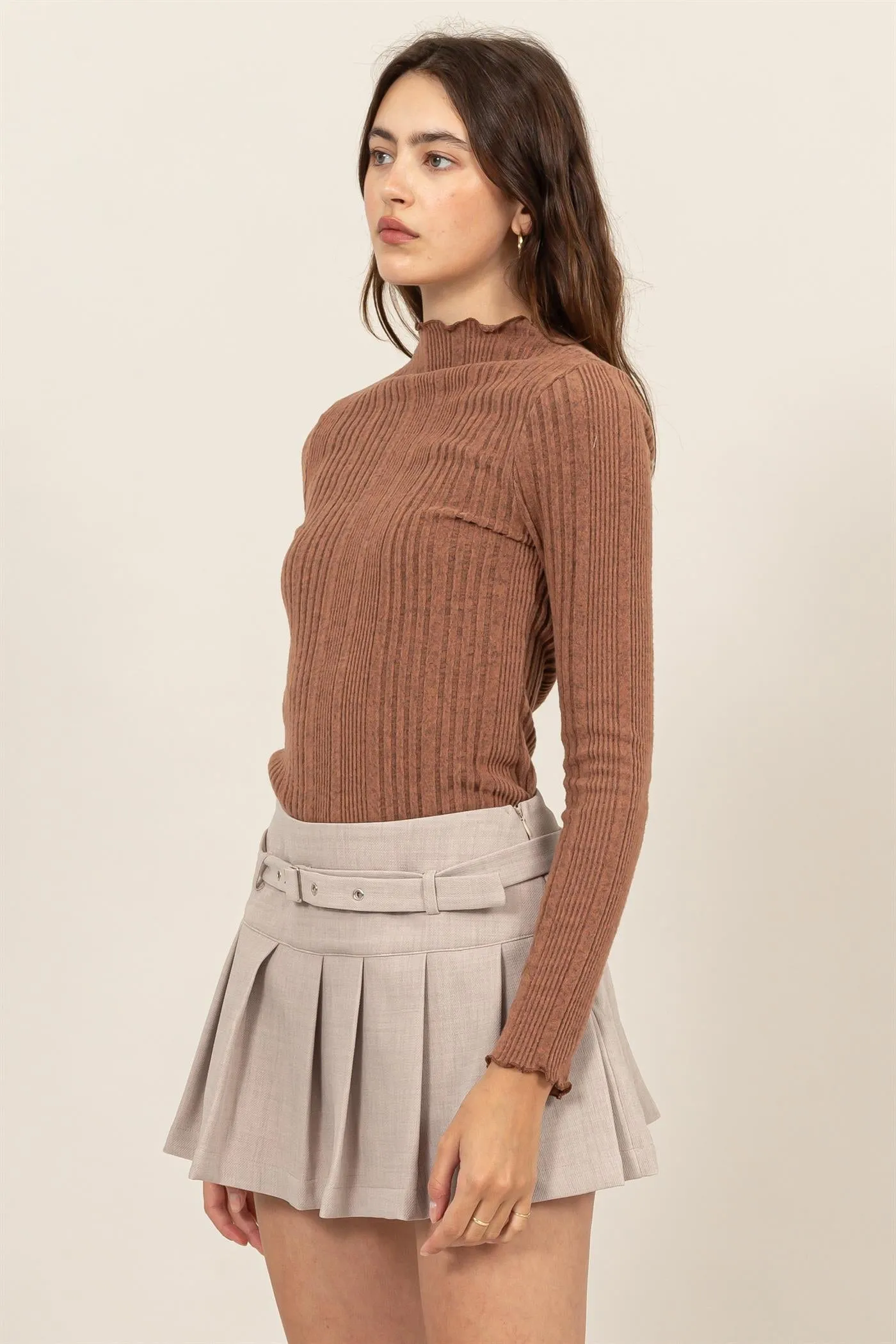 HF24E628-MOCK NECK RIBBED SWEATER