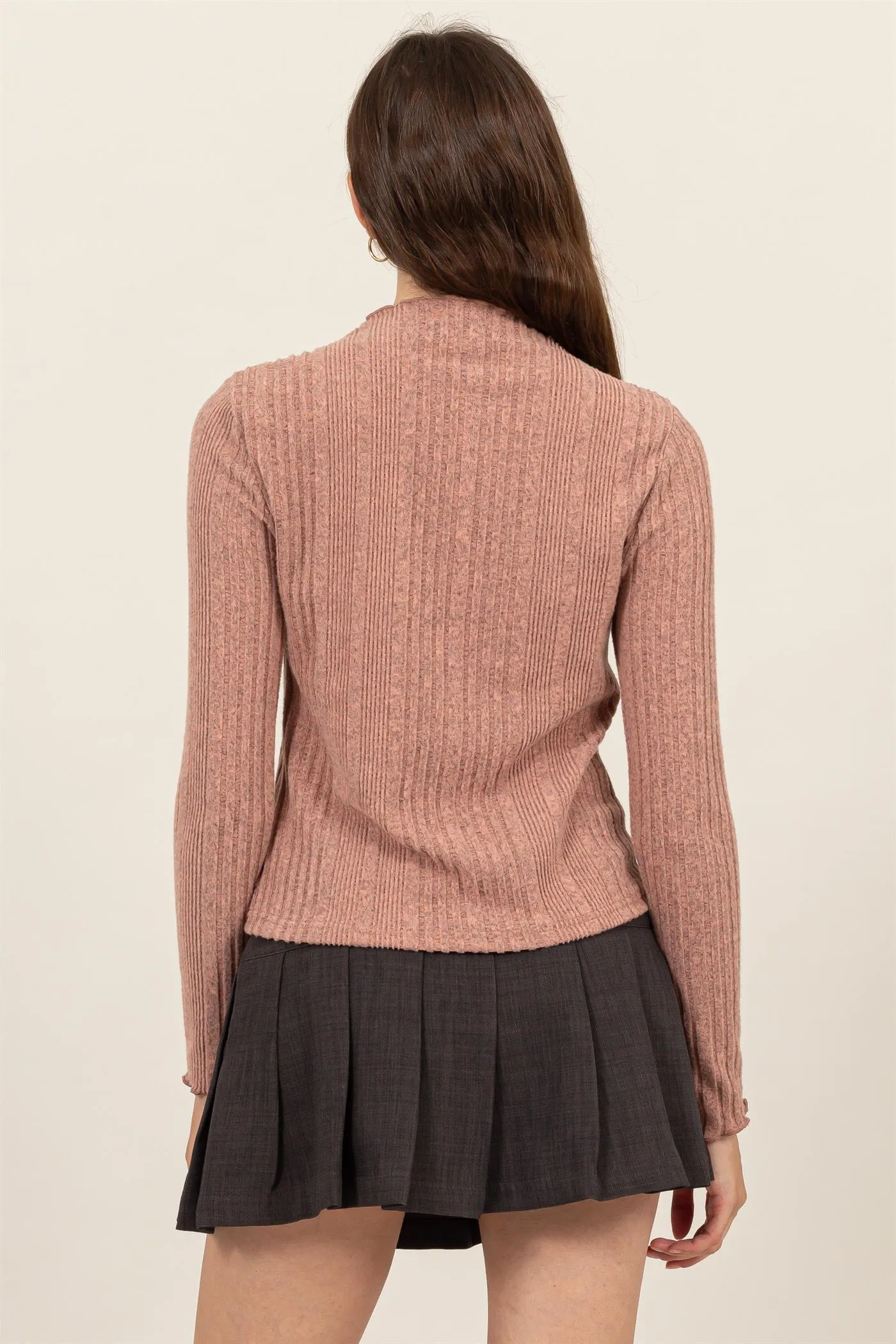 HF24E628-MOCK NECK RIBBED SWEATER