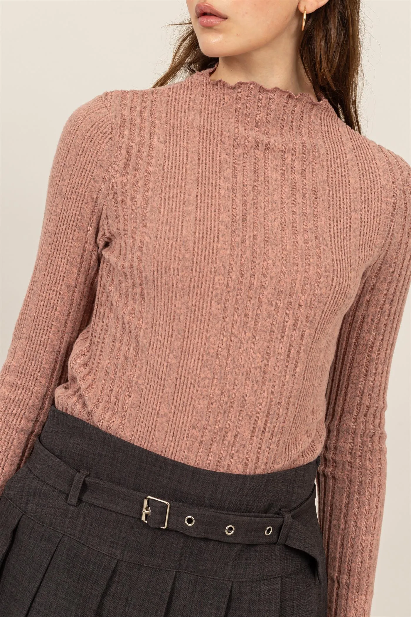 HF24E628-MOCK NECK RIBBED SWEATER