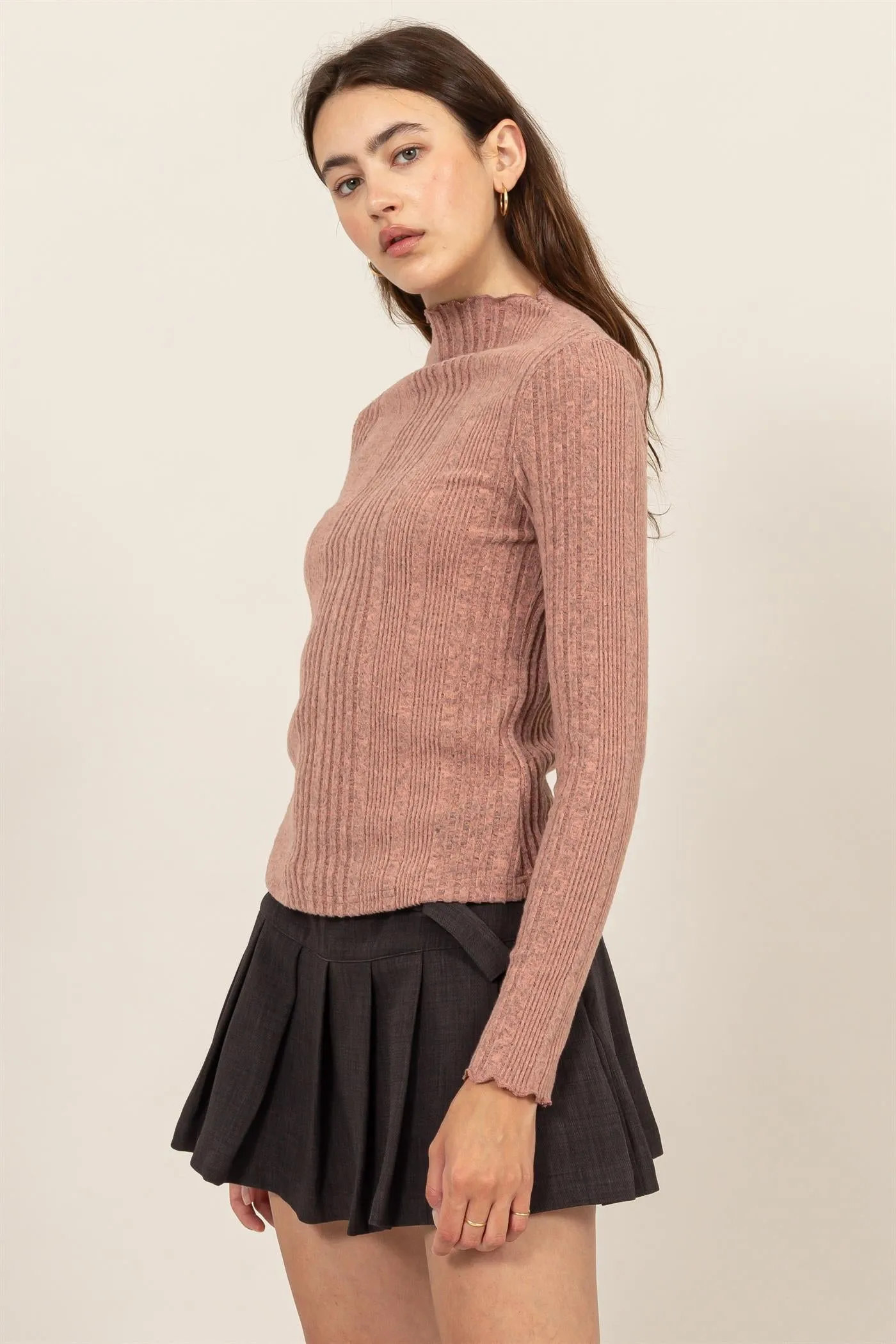 HF24E628-MOCK NECK RIBBED SWEATER