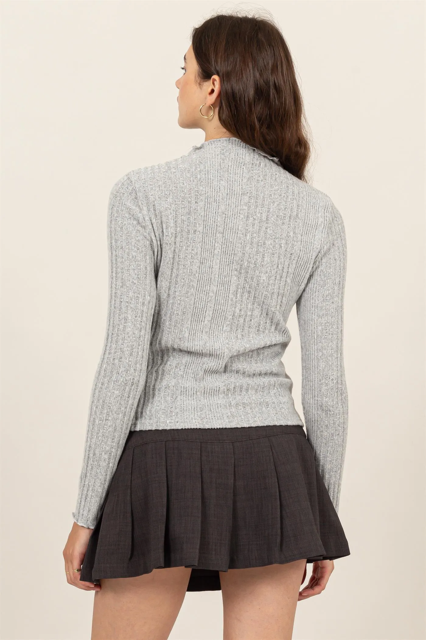 HF24E628-MOCK NECK RIBBED SWEATER