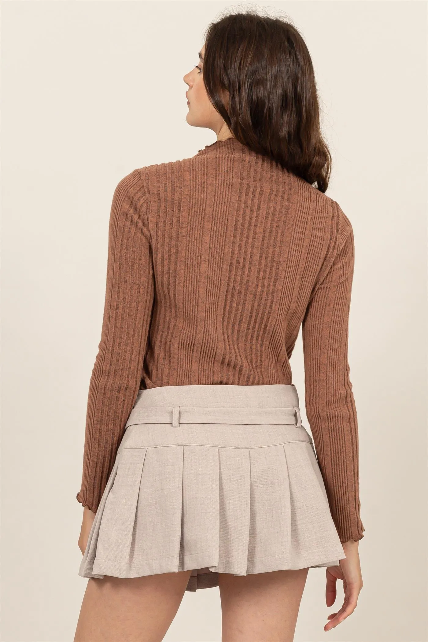 HF24E628-MOCK NECK RIBBED SWEATER