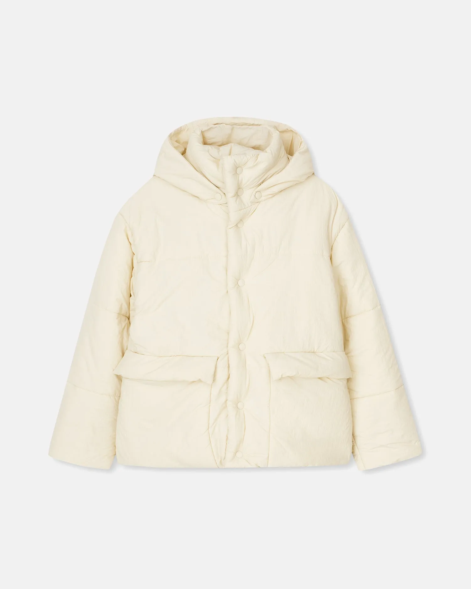 Hide Hood - Tech Poplin Hooded Puffer Jacket - Creme