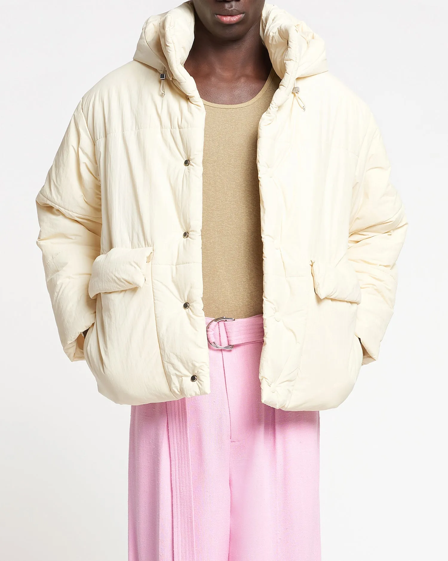 Hide Hood - Tech Poplin Hooded Puffer Jacket - Creme