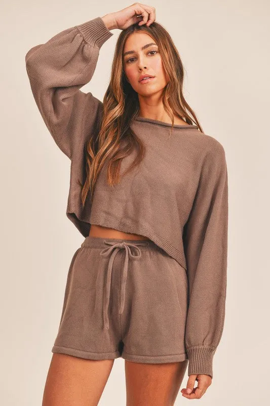 Katie Sweater Two Piece Brown Short Set *limited*