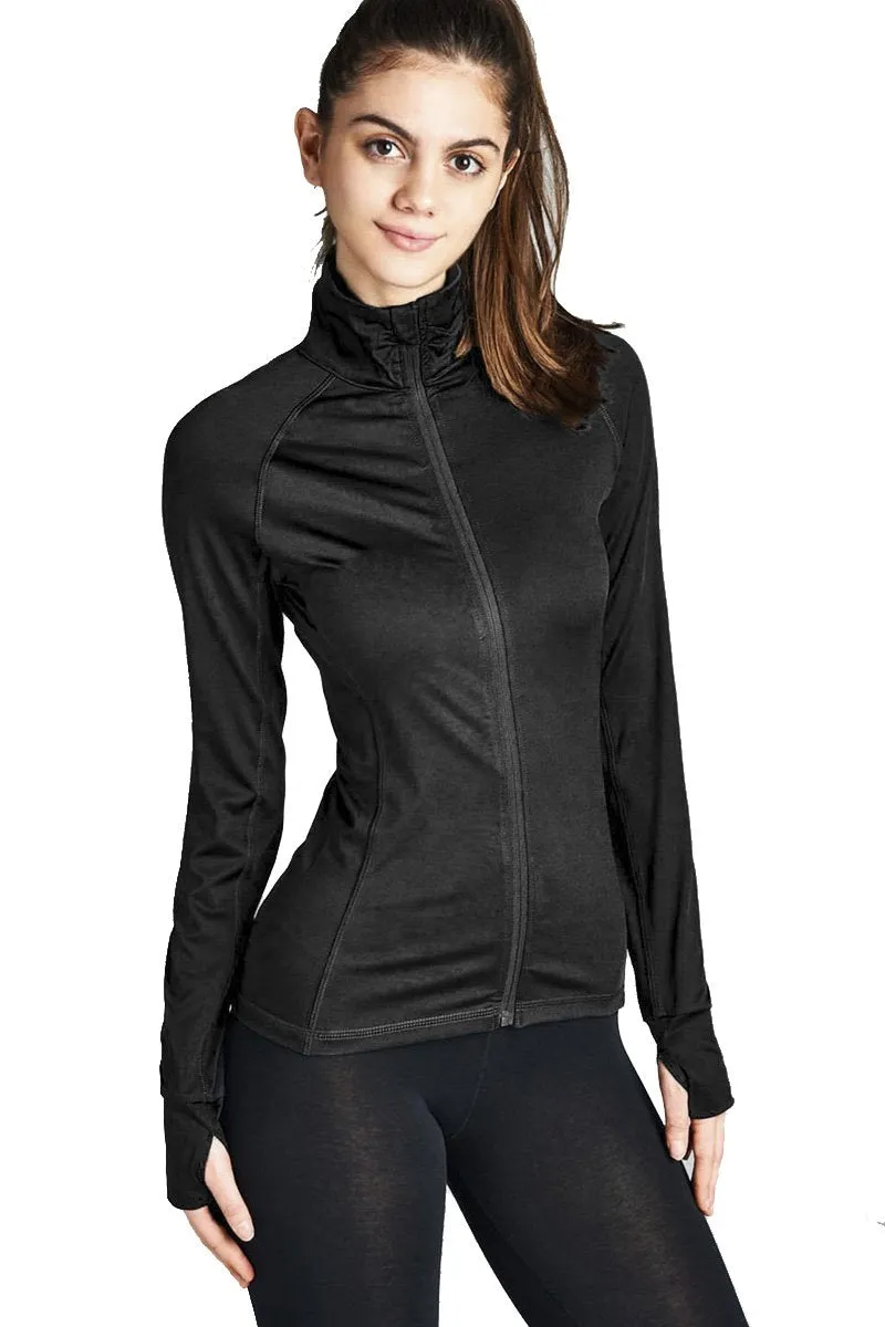 Khanomak Women's Long Sleeve Zip Up Athletic Wear Sweater Work Out Jacket