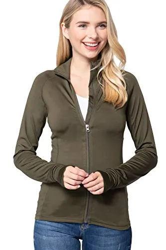 Khanomak Women's Long Sleeve Zip Up Athletic Wear Sweater Work Out Jacket