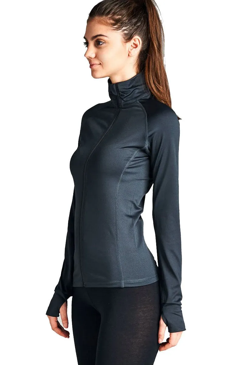 Khanomak Women's Long Sleeve Zip Up Athletic Wear Sweater Work Out Jacket