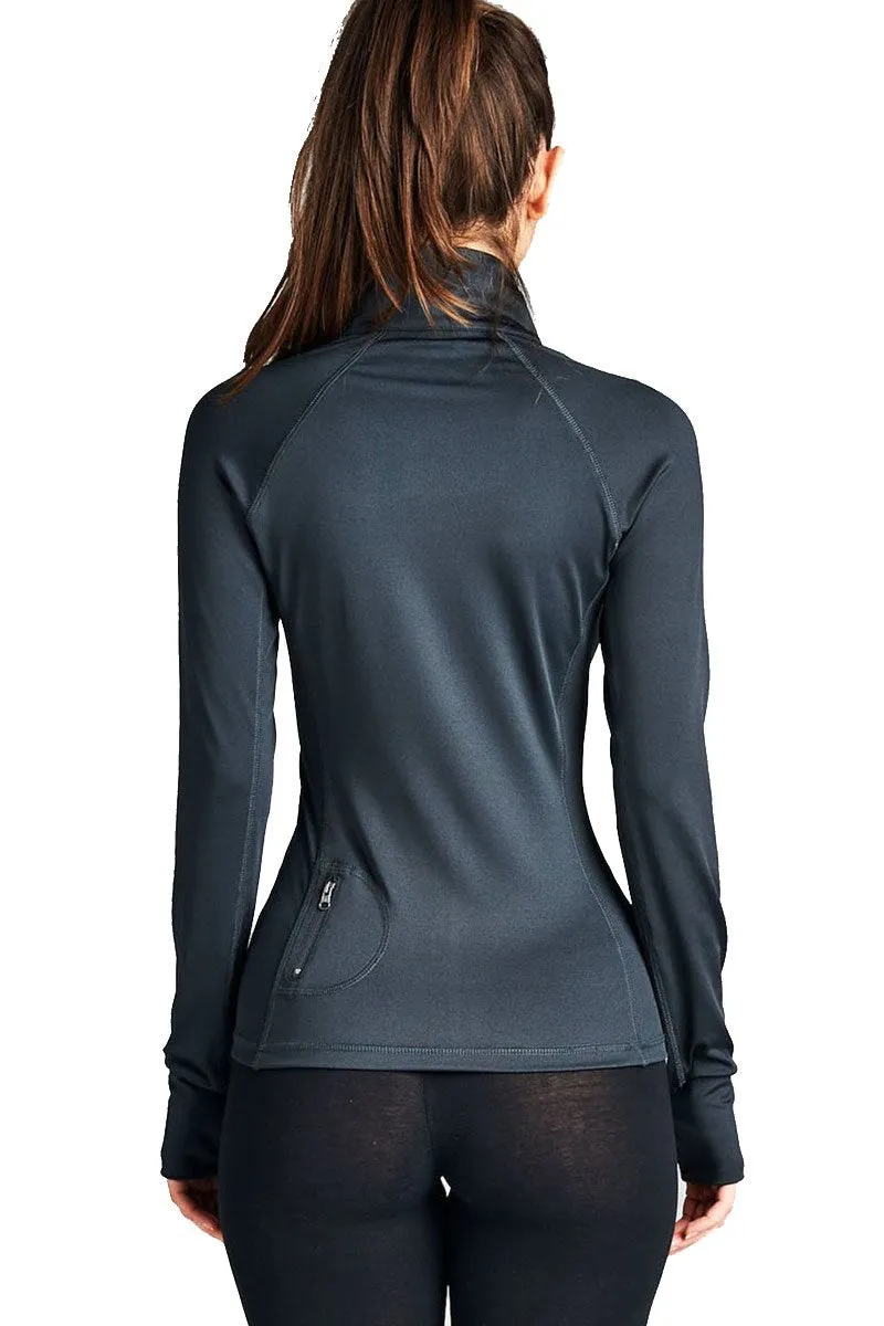 Khanomak Women's Long Sleeve Zip Up Athletic Wear Sweater Work Out Jacket