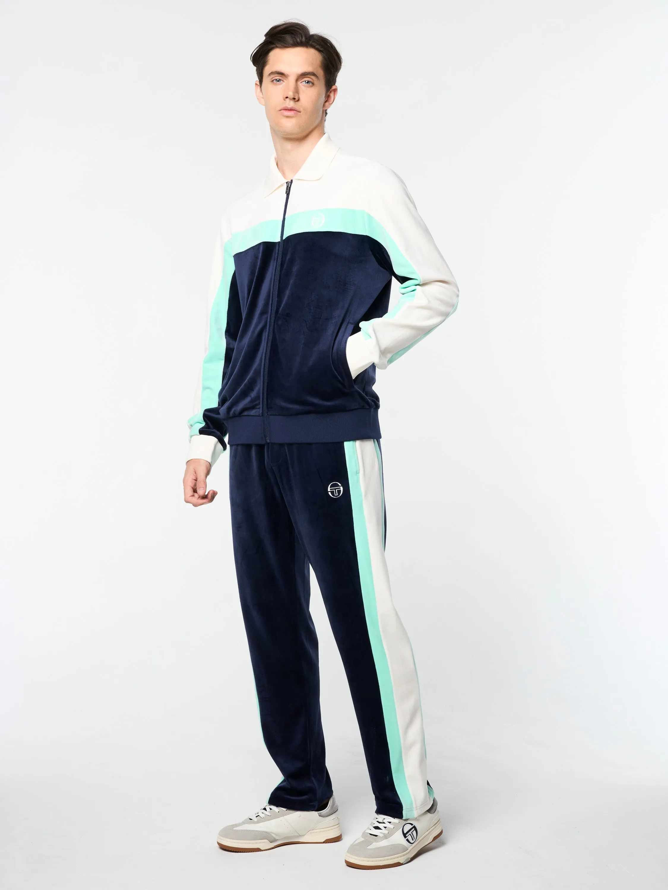 Lazaro Velour Track Jacket- Maritime Blue