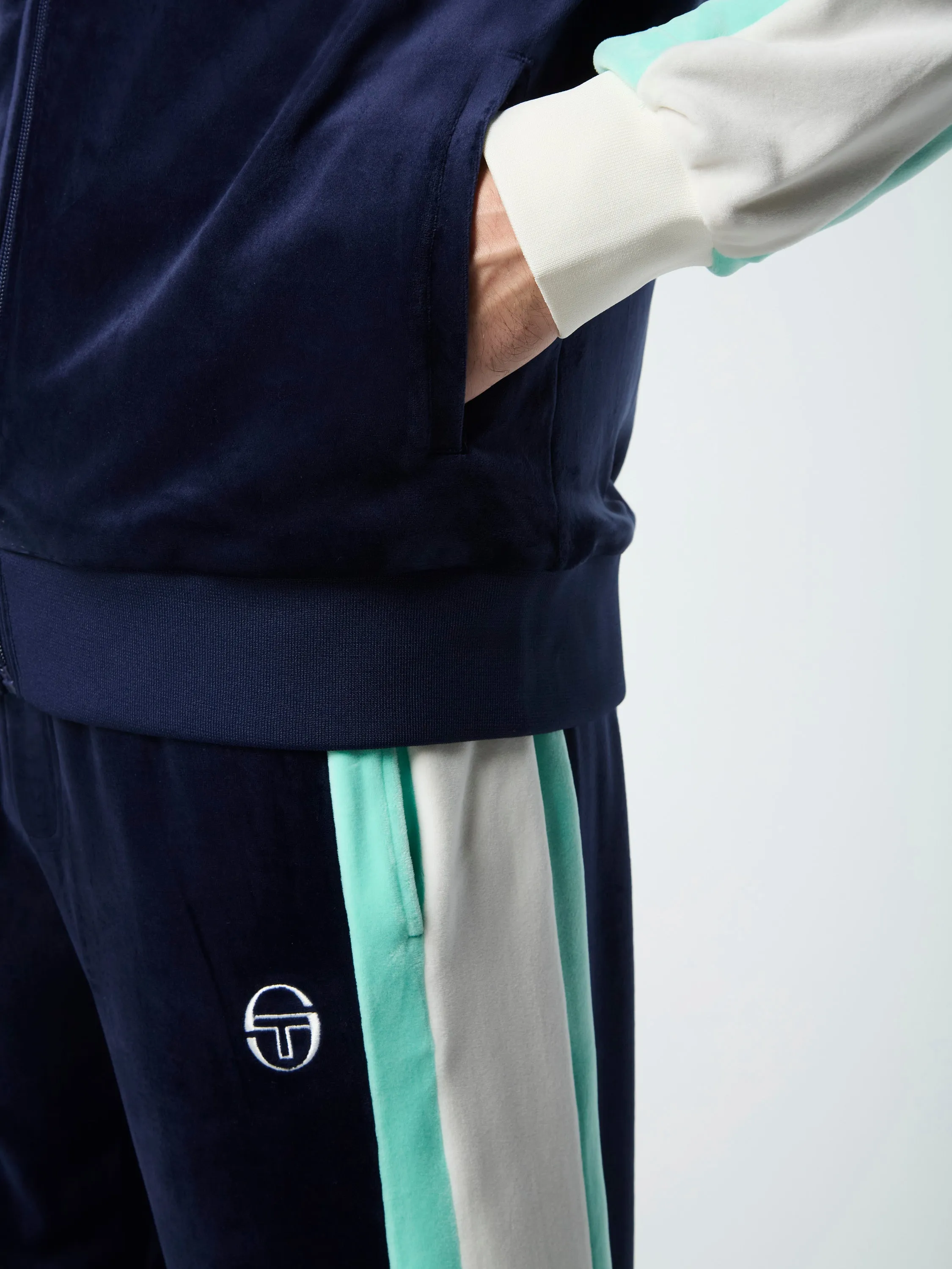 Lazaro Velour Track Jacket- Maritime Blue