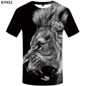 Lion T shirt Men Animal Tshirt Anime Angry T-shirt 3d Gray Tshirts Print T shirts Funny Mens Fashion Short Sleeve Unisex