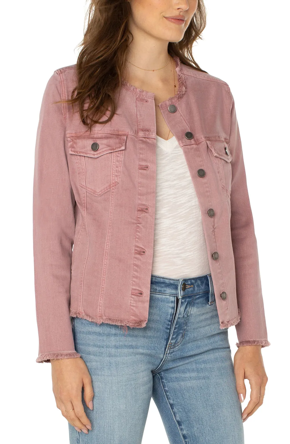 Liverpool Classic Jean Jacket Fray Hem - Mauve