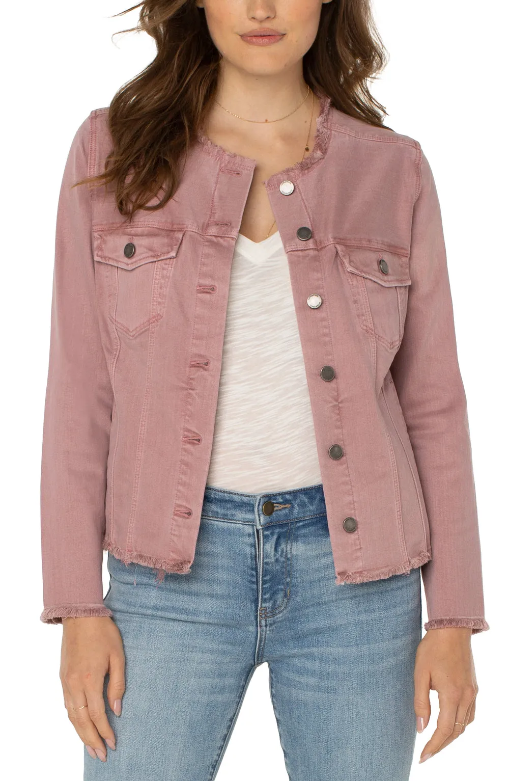 Liverpool Classic Jean Jacket Fray Hem - Mauve