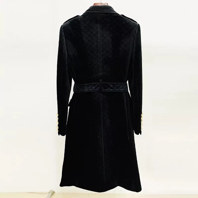 LOUJAIN MAXI BLACK VELVET TRENCH COAT