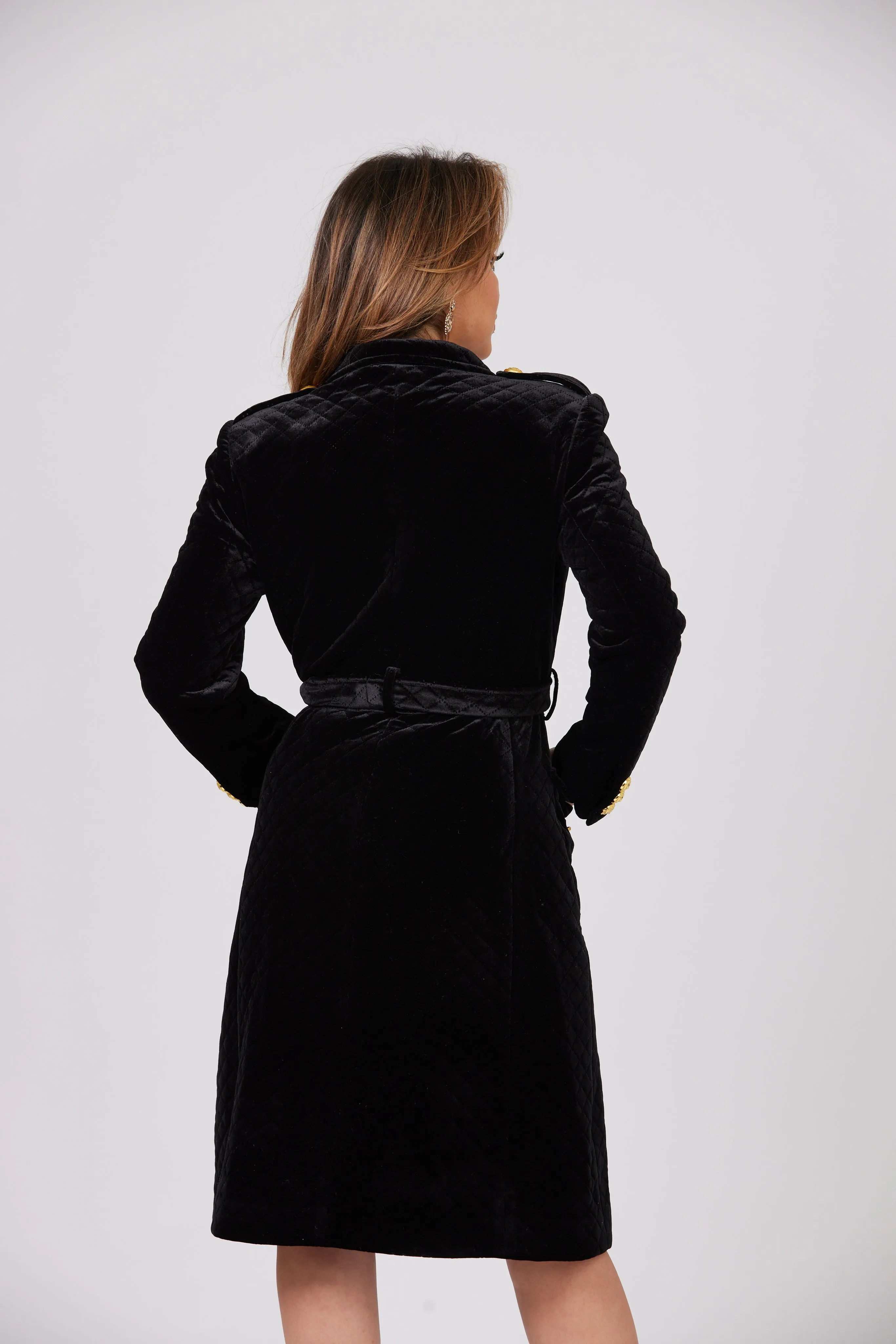 LOUJAIN MAXI BLACK VELVET TRENCH COAT