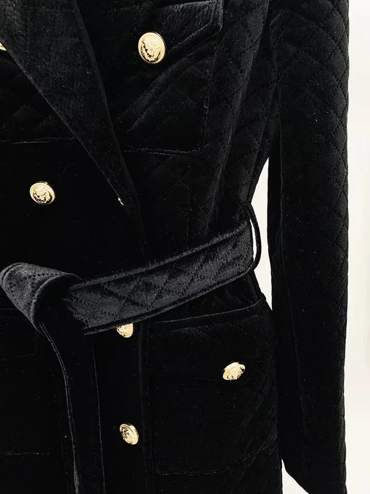 LOUJAIN MAXI BLACK VELVET TRENCH COAT