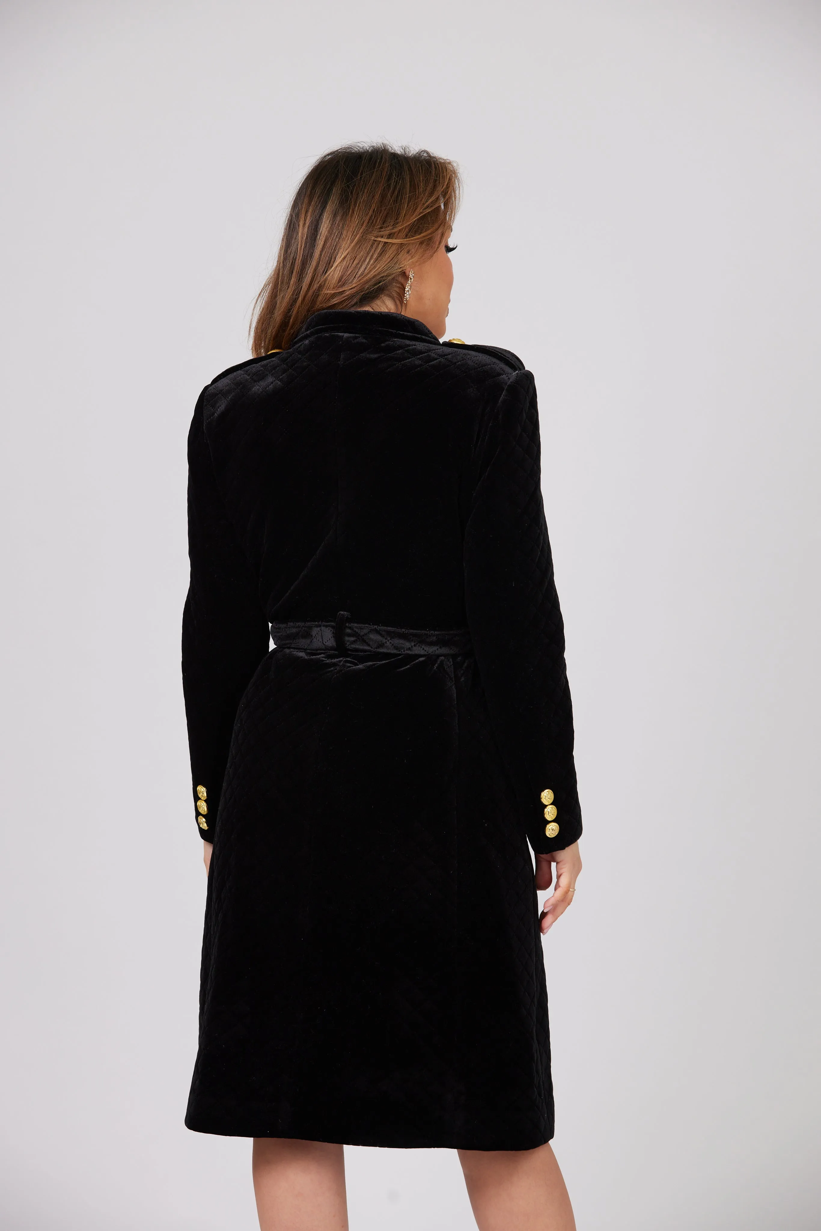 LOUJAIN MAXI BLACK VELVET TRENCH COAT