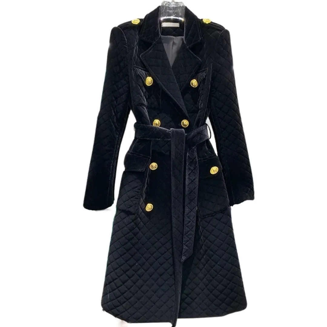 LOUJAIN MAXI BLACK VELVET TRENCH COAT