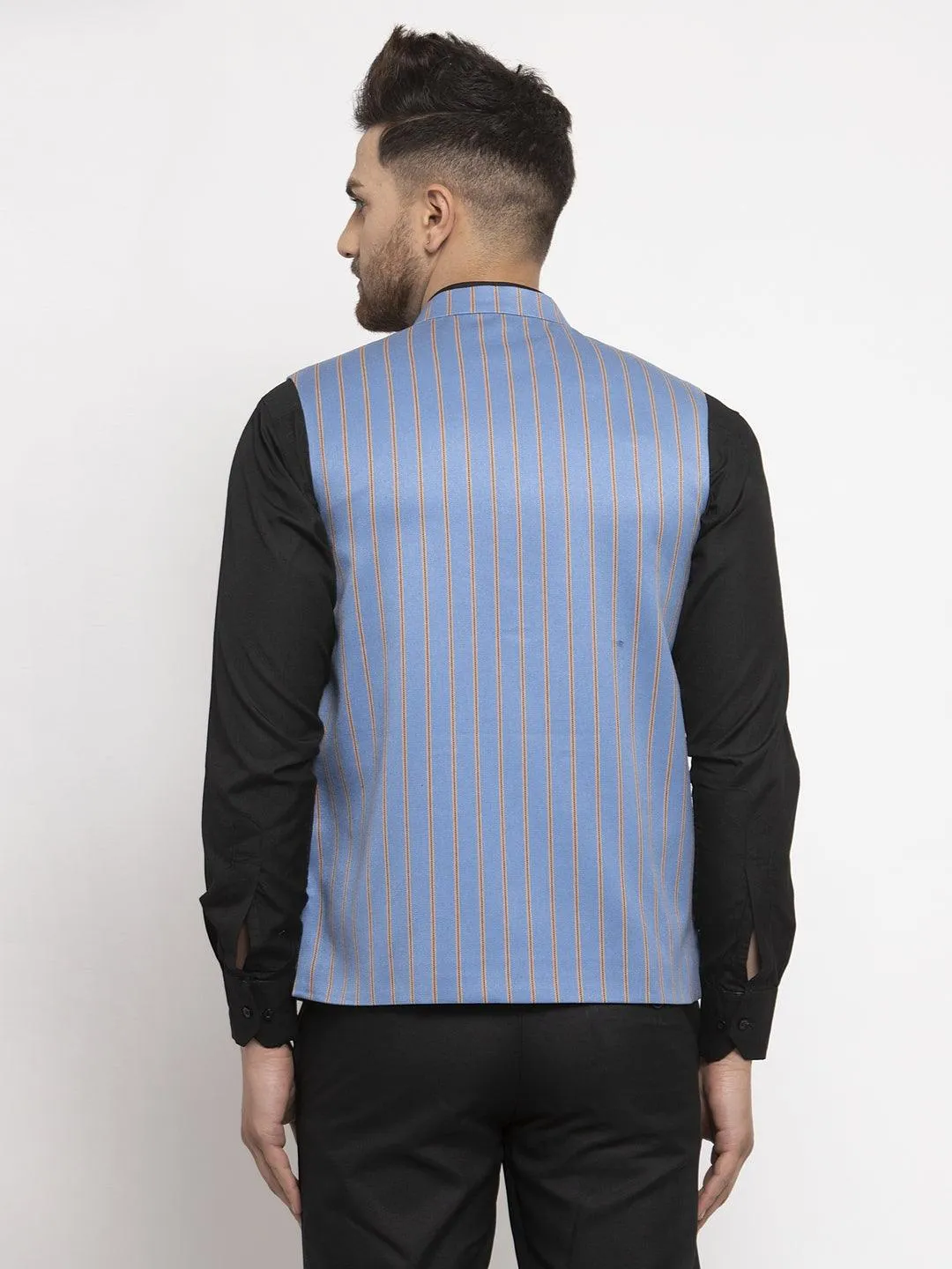 Men's Dhrohar Checkered Wool Nehru Jacket / Waistcoat - T Blue & Yellow - Size - 38 - Neudis Men