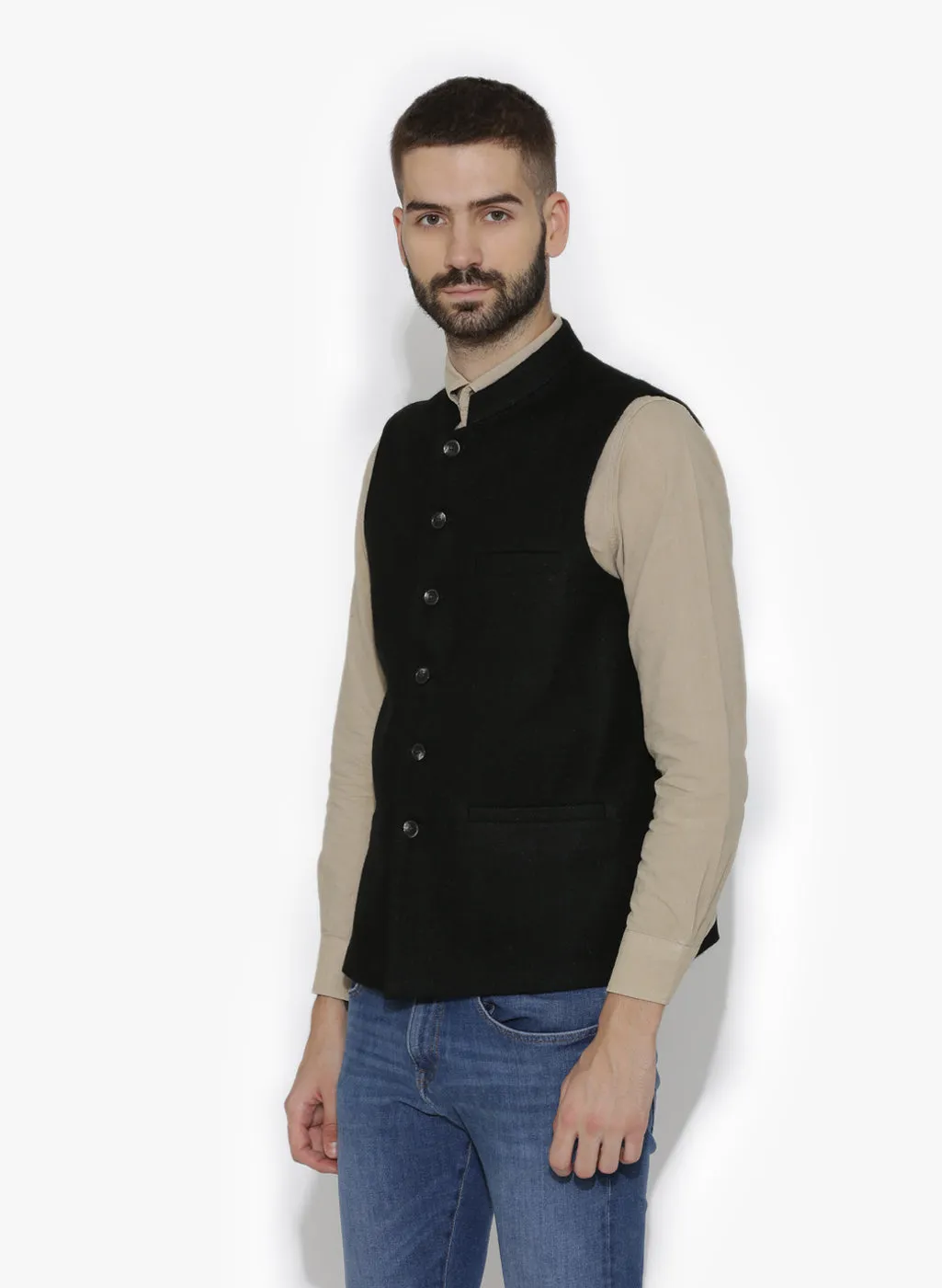 Men's Dhrohar Premium Wool Nehru Jacket - Black - Size - 36 - Neudis Men