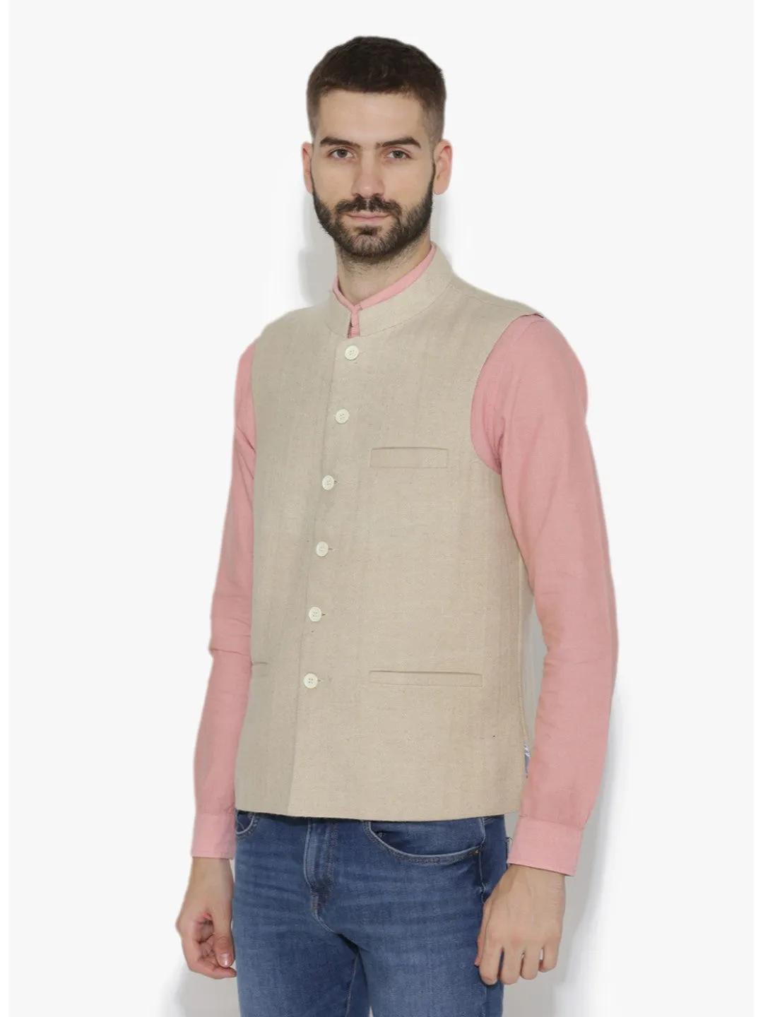 Men's Dhrohar Premium Wool Nehru Jacket - Cream - Size - 38 - Neudis Men