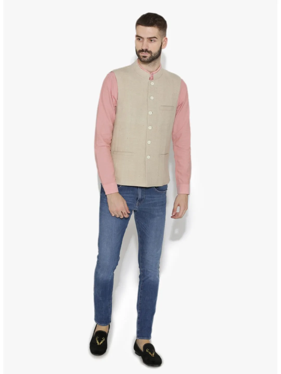 Men's Dhrohar Premium Wool Nehru Jacket - Cream - Size - 38 - Neudis Men