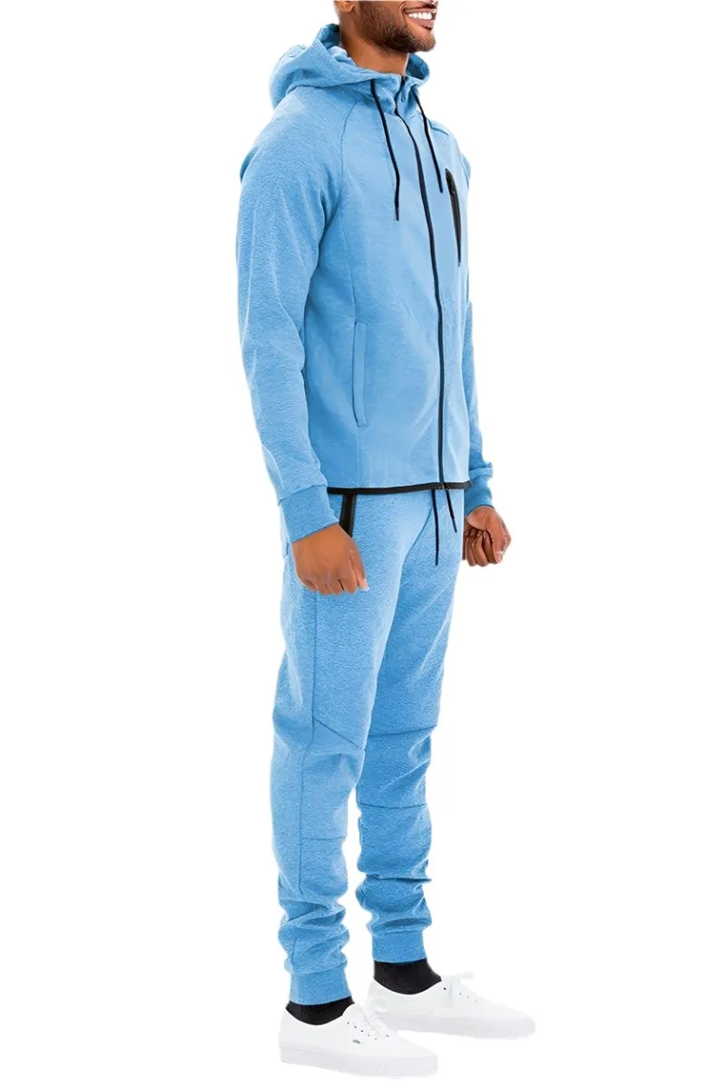 Mens Dynamic Solid Sky Blue Sweat Suit Track Set