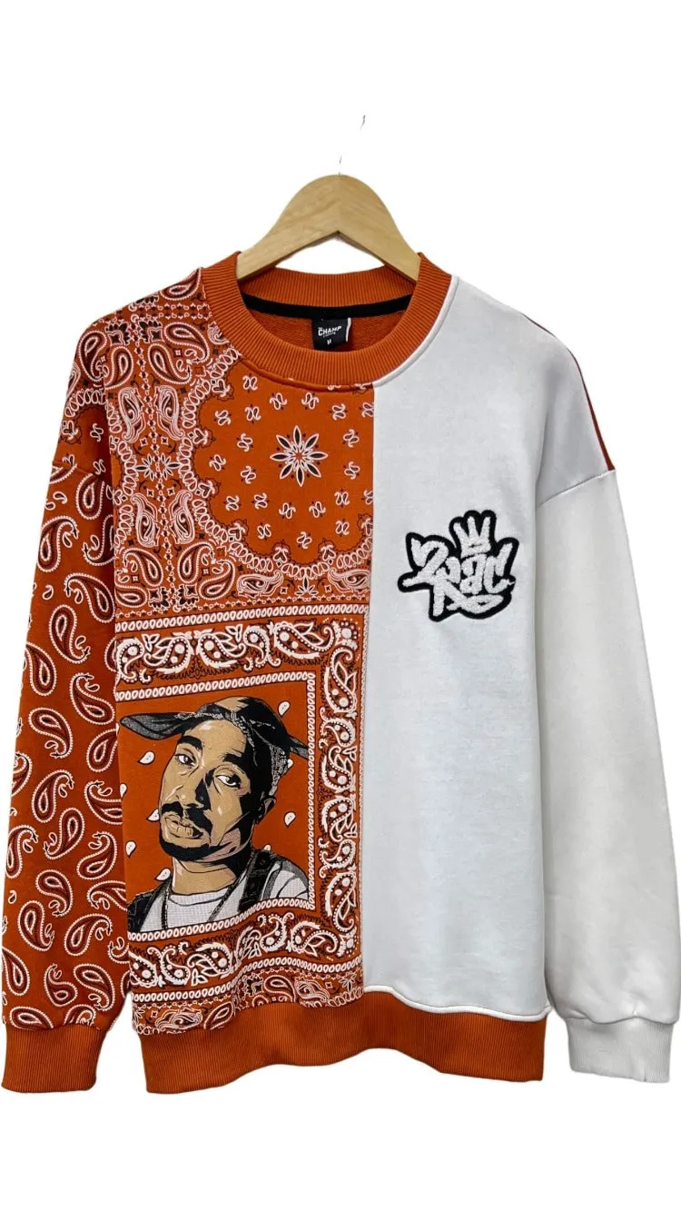 Men's Orange 2pac Graphic Long Sleeves Sweatshirt Regular Fit