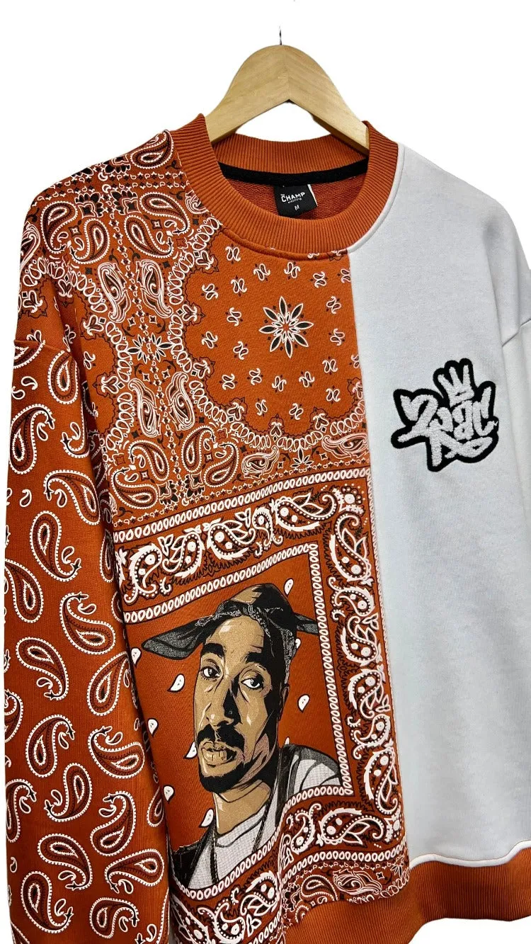 Men's Orange 2pac Graphic Long Sleeves Sweatshirt Regular Fit