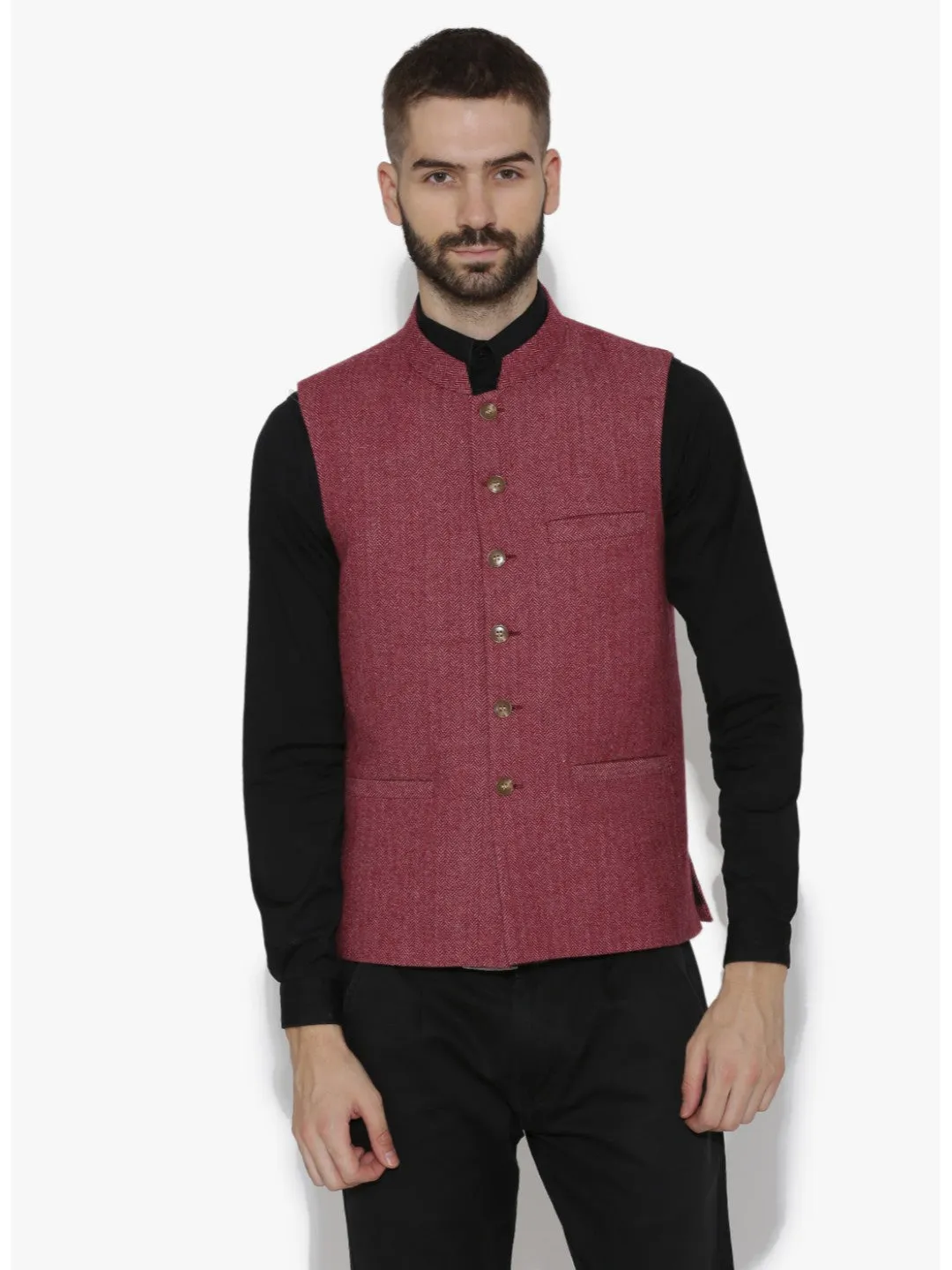 Men's Premium Wool Nehru Jacket - Pink - Neudis Men