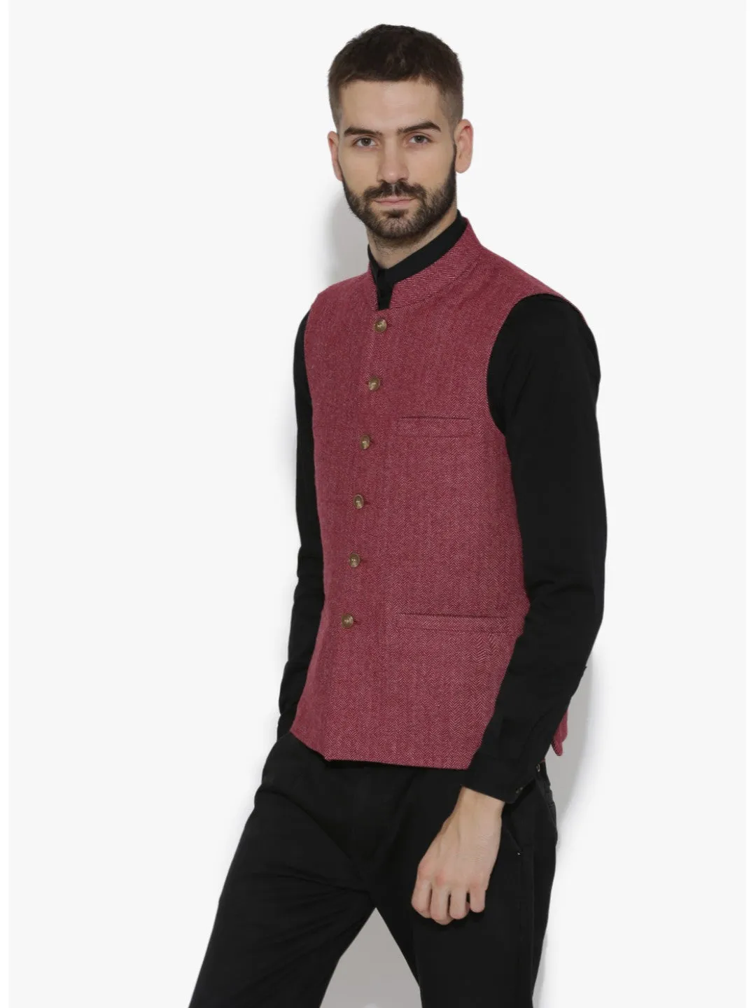 Men's Premium Wool Nehru Jacket - Pink - Neudis Men