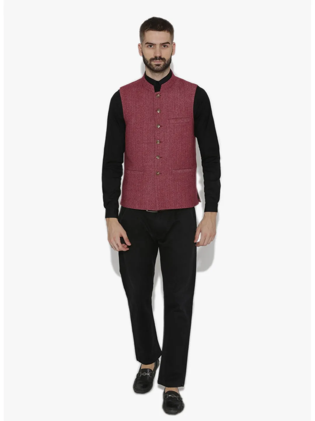 Men's Premium Wool Nehru Jacket - Pink - Neudis Men