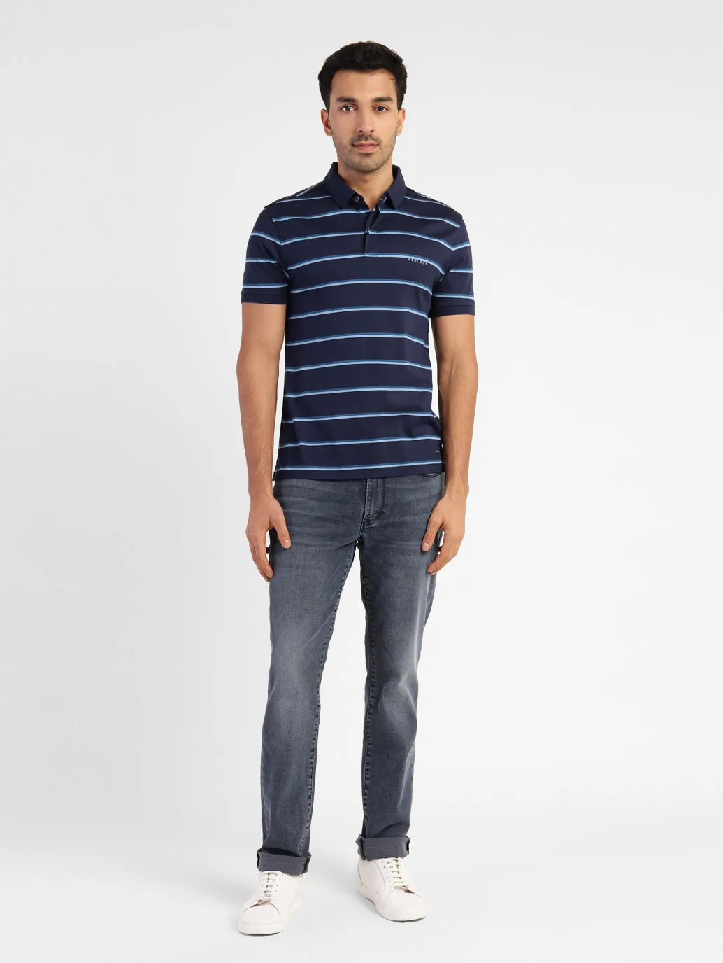 Men's Striped Polo T-shirt Blue