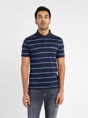 Men's Striped Polo T-shirt Blue