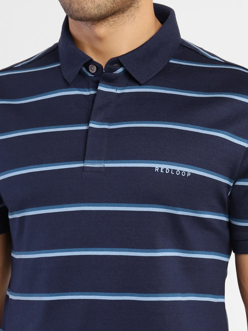 Men's Striped Polo T-shirt Blue