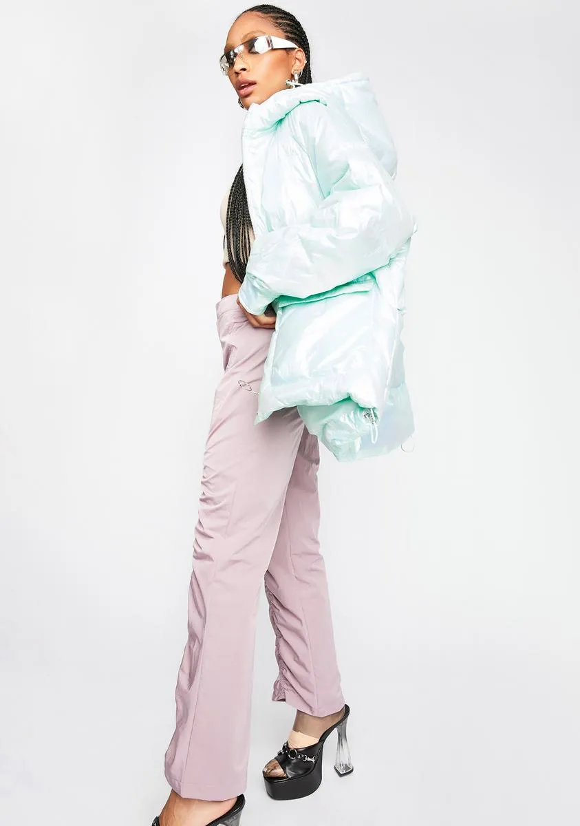 Metallic Mint Hooded Puffer Jacket