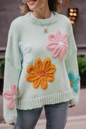 Mint Floral Colorful Stitched Wholesale Sweater