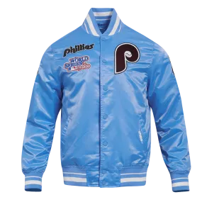 MLB PHILADELPHIA PHILLIES RETRO CLASSIC MEN'S RIB SATIN JACKET (UNIVERSITY BLUE)