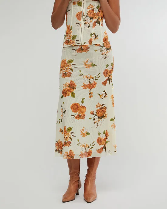 Neutral Floral Midi Skirt