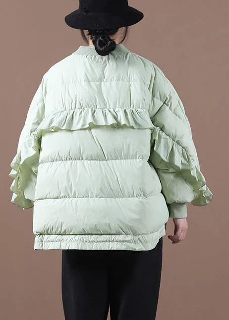 New light green duck down coat plus size clothing down jacket stand collar Ruffles Fine Jackets