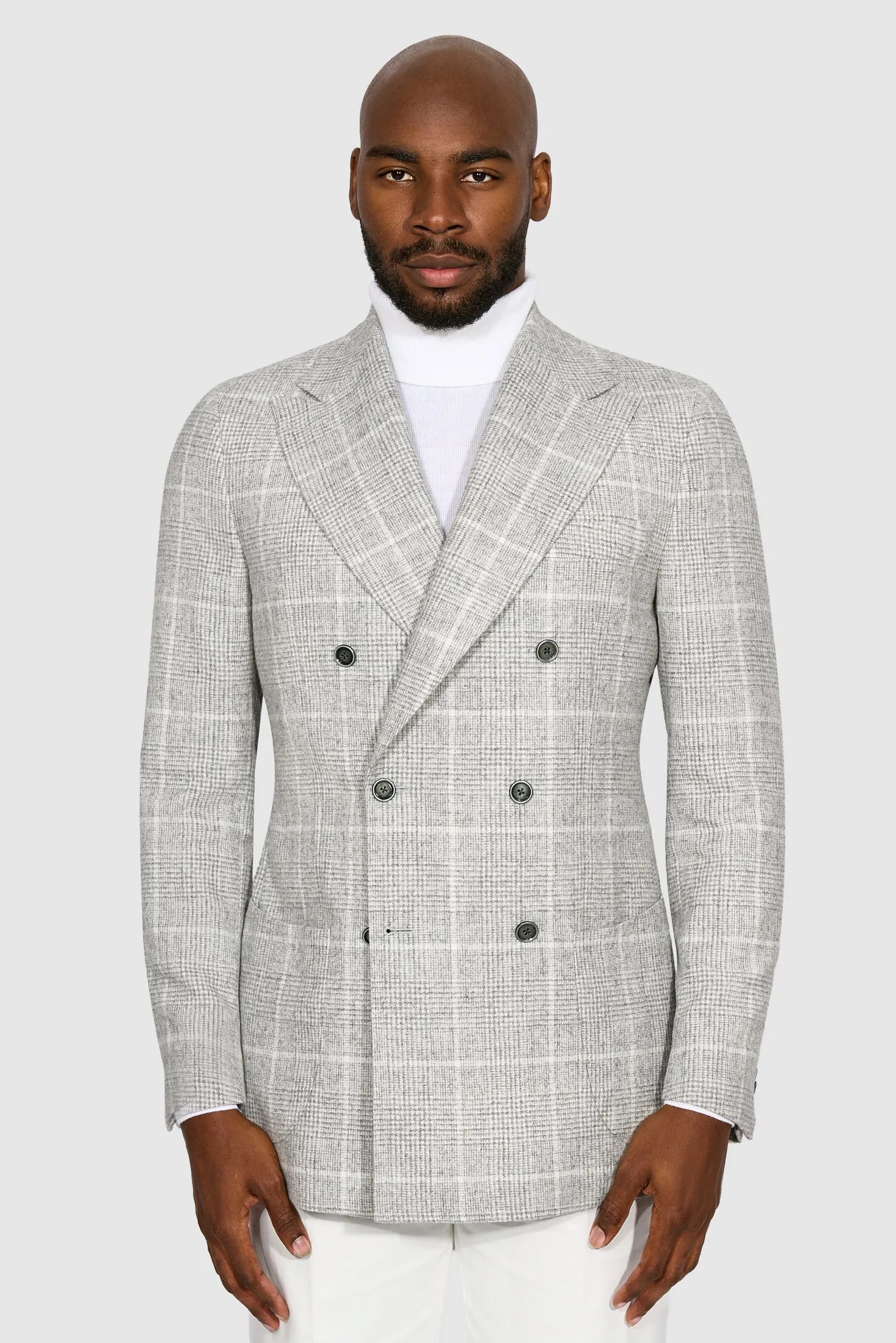 New SUITREVIEW Elmhurst Light Gray Windowpane Alpaca and Wool Ferla Blazer - Size 40L (Other Sizes Special Order)