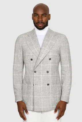 New SUITREVIEW Elmhurst Light Gray Windowpane Alpaca and Wool Ferla Blazer - Size 40L (Other Sizes Special Order)