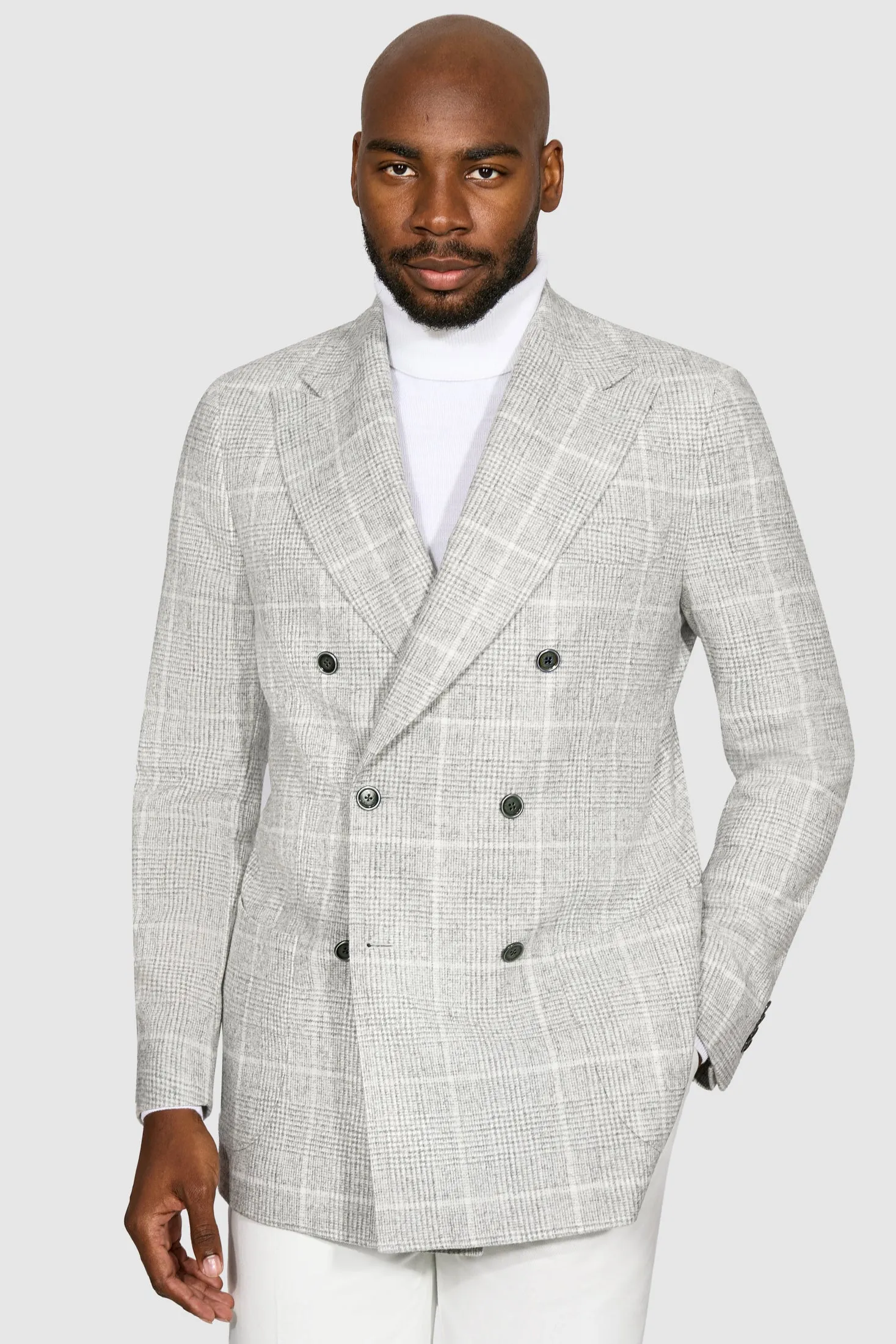 New SUITREVIEW Elmhurst Light Gray Windowpane Alpaca and Wool Ferla Blazer - Size 40L (Other Sizes Special Order)