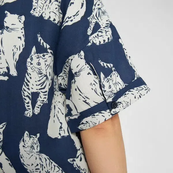 Nibe Cats - Kurzarm Bluse aus Tencel™ Lyocell