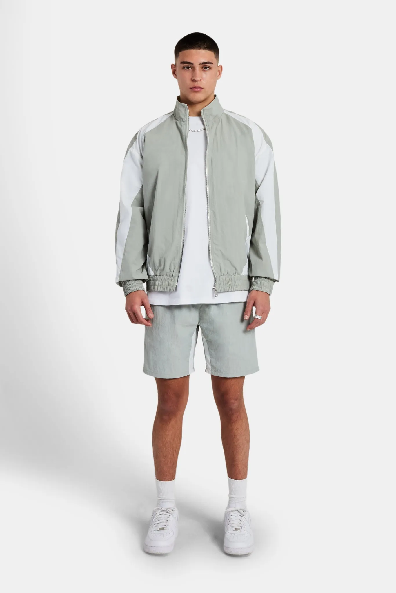 Nylon Panelled Track Short - Light Grey