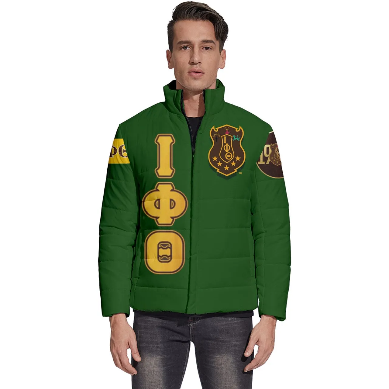 Ow Ow Iota phi Theta Dark Green Puffer Bubble Jacket