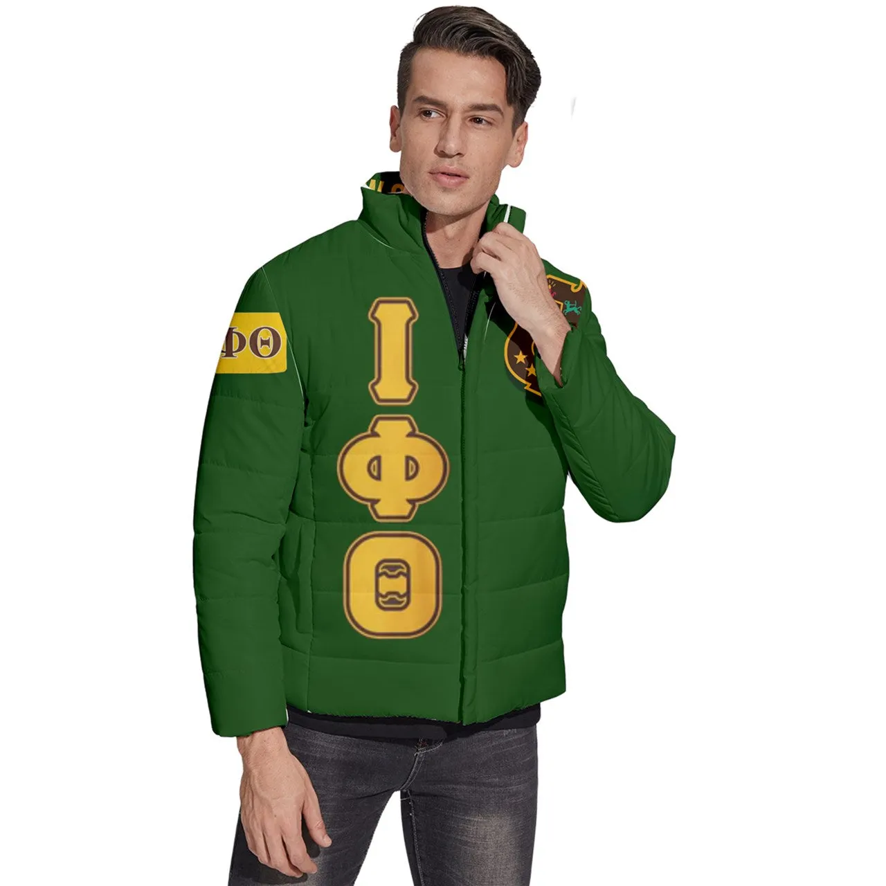 Ow Ow Iota phi Theta Dark Green Puffer Bubble Jacket